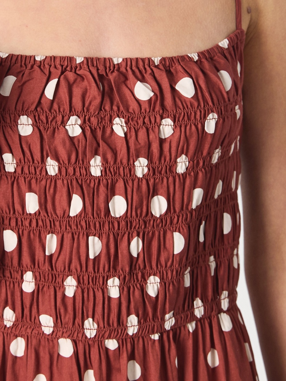 NWT GAP Rust Red Polka Dot Smocked Maxi Dress - Picture 7 of 9